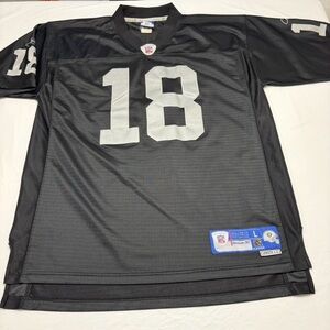 Randy Moss #18 Oakland Raiders Jersey Reebok  Black NFL Men’s Large Length +2